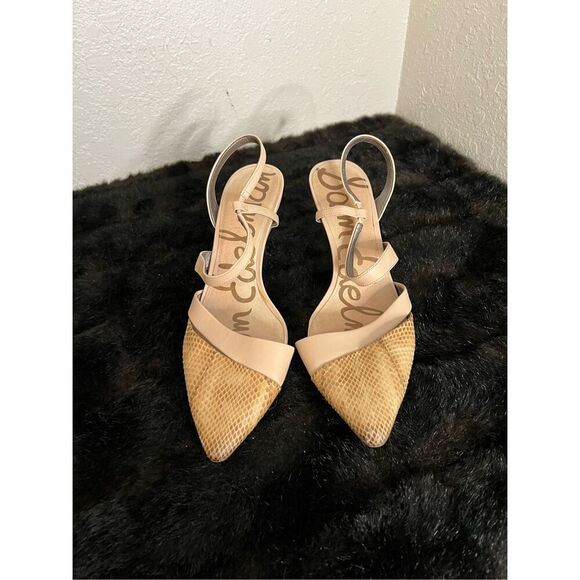 SAM EDELMAN Othello Leather Croc Embossed  Pointy Toe Slingback Heels 10 - Picture 2 of 6